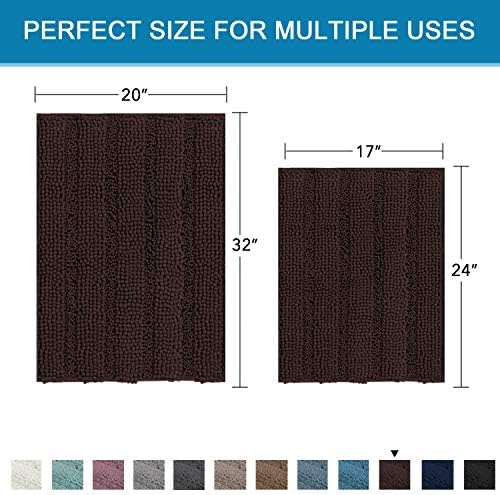 Non Slip Thick Shaggy Chenille Bathroom Rug Mat Set Extra Soft and Absorbent Striped Floor Rugs, 2 Piece, Machine-Washable - Image 2