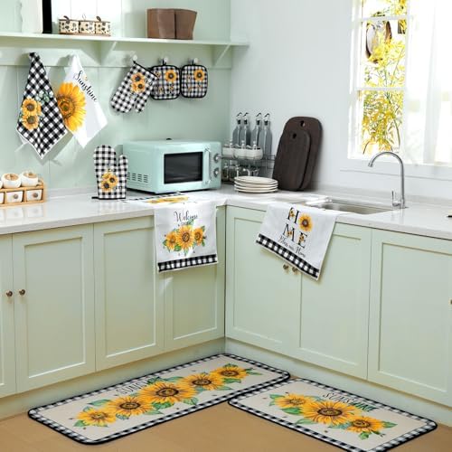 Fourluoo 10 Pcs Sunflower Kitchen Decor Set White Buffalo Plaid - Image 6