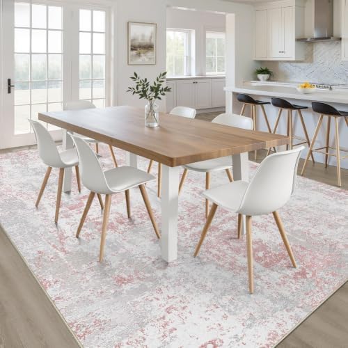 LOONGRUG 7x9 Area Rug Washable Neutral Modern Rug for Living Room Pink Gray - Image 5