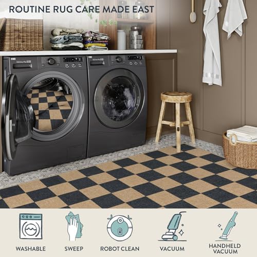 Lahome Checkered Easy Jute Kitchen Runner Rug, 2x8 Outdoor Rugs Washable - Image 5