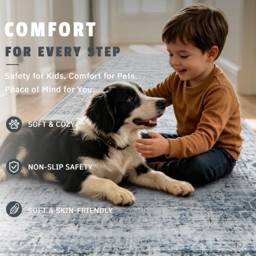 Morebes Vintage 2x10 Runner Rug for Hallway Non Slip,Washable Long Kitchen Rugs Runners,Soft Distressed Non-Shedding Carpet Runner Rug for Entryway Indoor Foyer Playroom,Blue-Gray - Image 5