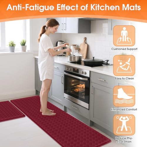TranquilRelax 2-Piece Kitchen Mats, Cushioned Non-Slip Floor Mats, Burgundy - Image 4