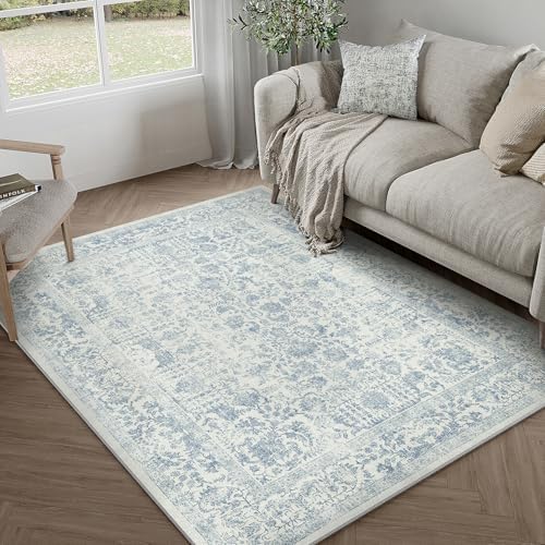 PureCozy Blue Small Area Rug 4x6 Vintage Floral by PureCozy