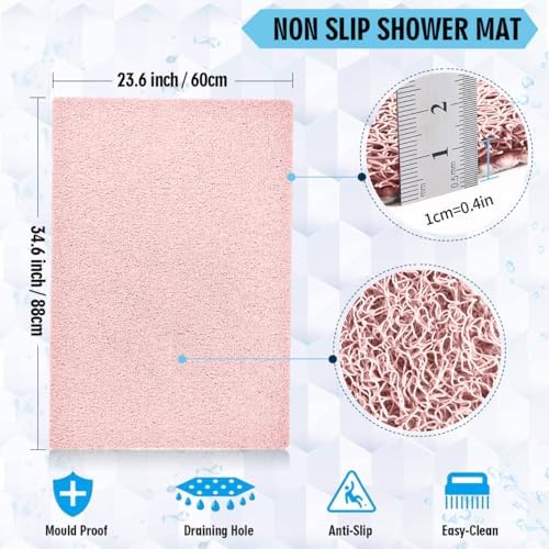 godehone Shower Mats Non Slip Without Suction Cups, PVC Loofah Bathroom Mats, Loofah Mats for Shower and Bathroom, Quick Drying, 23.6× 34.6 Inch, Pink - Image 2