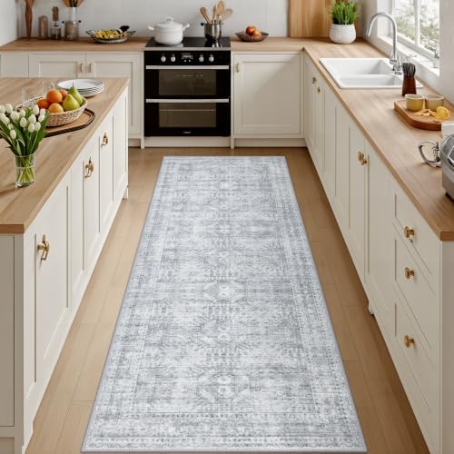 3x8 Hallway Washable Runner Rug: Neutral Kitchen Carpet Gray by Luxturiy