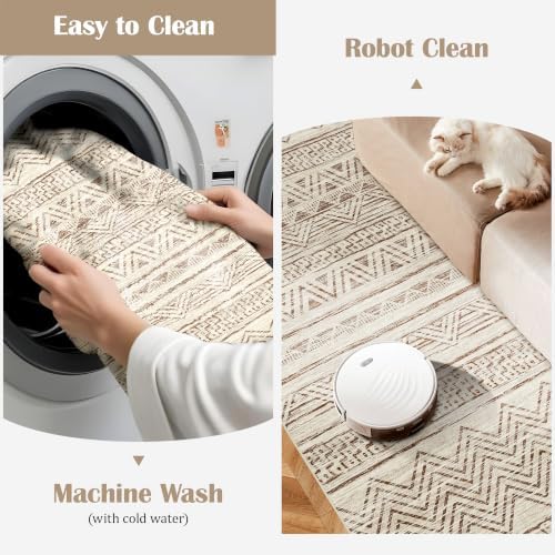 Ksrau 3x3 Square Area Rug Washable: Non Slip Living Room Floor Mat Beige - Image 4