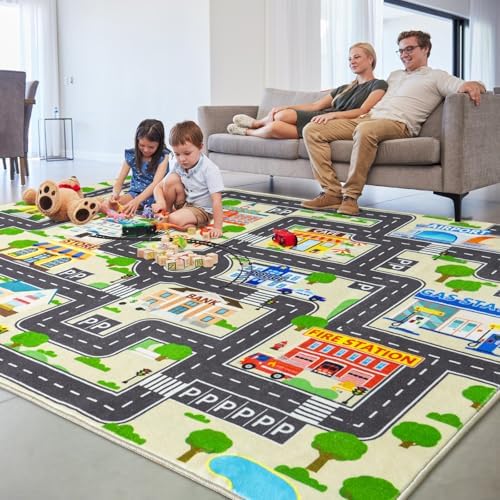 6'x9' Car Rug Play Mat for Kids, Road Traffic Playmat for Kids Room - Image 3