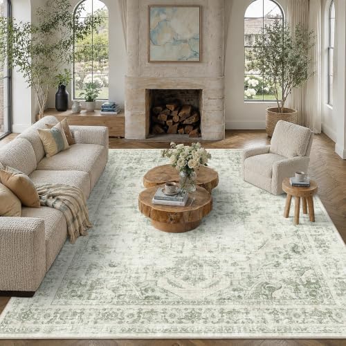 7x10 Washable Living Room Area Rug Soft Medallion Green Large Carpet by HOME