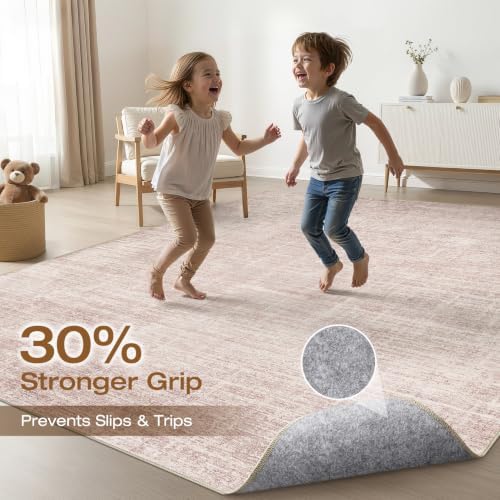 LOONGRUG 8x10 Area Rugs Washable Neutral Modern Rug for Living Room Pink - Image 3