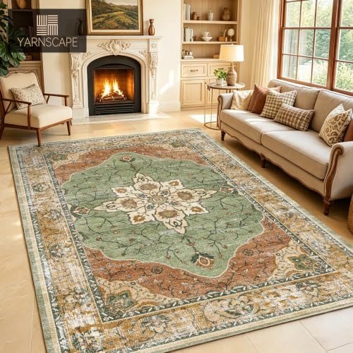 YARNSCAPE 9' x 12' Machine Washable Area Rug, Non-Slip Low-Pile Carpet - Image 3