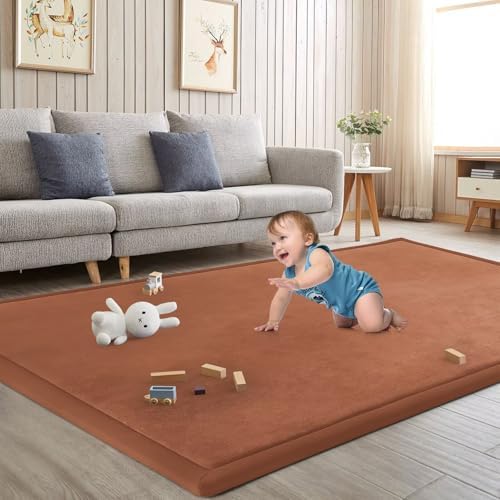 Baby Play Mat for Floor Nursery Muscle Mat Area Rug Playroom Rug 50"x50" Elastic Foam 1.3" Thick Crawling Mat for Babies,Toddlers, Infants,Kids (Brick Red) by ILPEOD