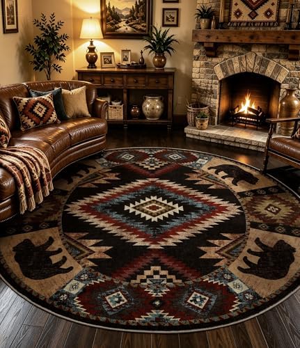 YIHOUSE Washable Western Cabin Round Rug, 6ft by YIHOUSE