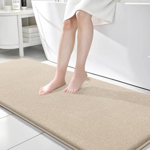 OLANLY Memory Foam Bathroom Runner Rugs 70x24, Absorbent Long Mat, Beige by OLANLY