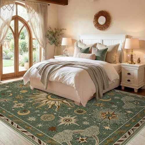 Vacuum-Friendly, 8x10 Washable Area Rug, Green Brown - Image 3