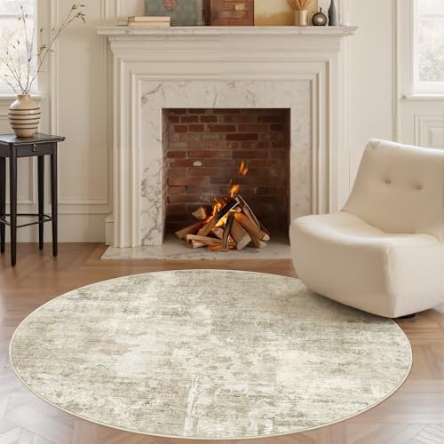 Soalmost Abstract 6x6 Round Rug 6ft Circle Living Room Rugs, Beige/Gray - Image 2