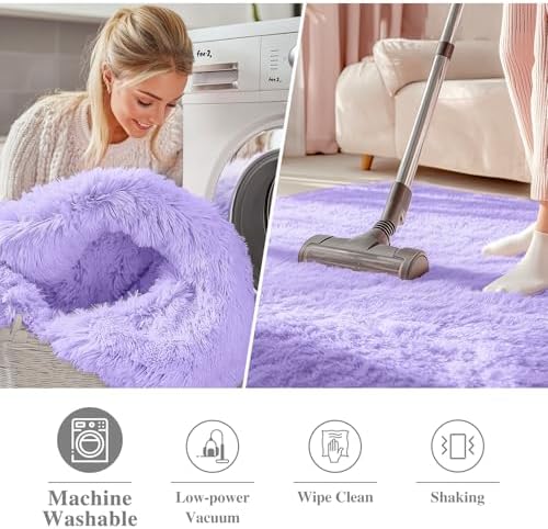 OLANLY Light Purple Round Rugs for Bedroom - Machine Washable, 3 ft Circle Area Rugs for Living Room, Soft and Fluffy Shaggy Carpet for Teen Girls and Boys, Nursery Rooms, Dorms, Home Decor Aesthetic - Image 2