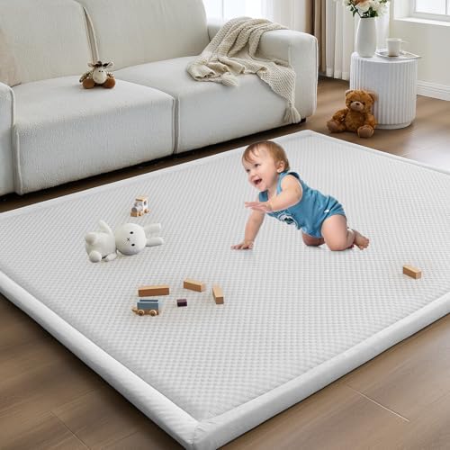 Baby Play Mat for Floor Nursery Rug Muscle Area Playroom Rug Elastic Foam 79x110 Playpenmat Elastic Foam 1.3" Thick Crawling Mat for Babies,Toddlers, Infants, Kids(Ripple Light Grey) by ILPEOD