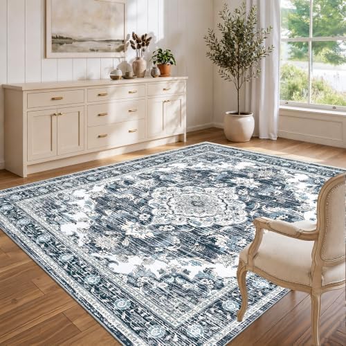 5x7 Area Rugs for Living Room, Boho Washable Non Slip Carpets, Dark Blue by tubeamin