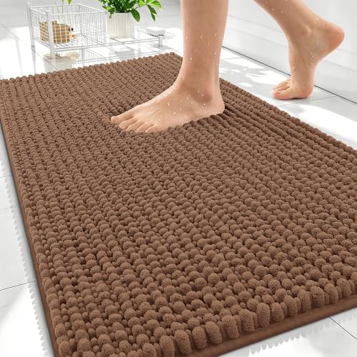OLANLY Thick Chenille Bathroom Rugs 30x20, Soft Absorbent Bath Mat, Mocha by OLANLY