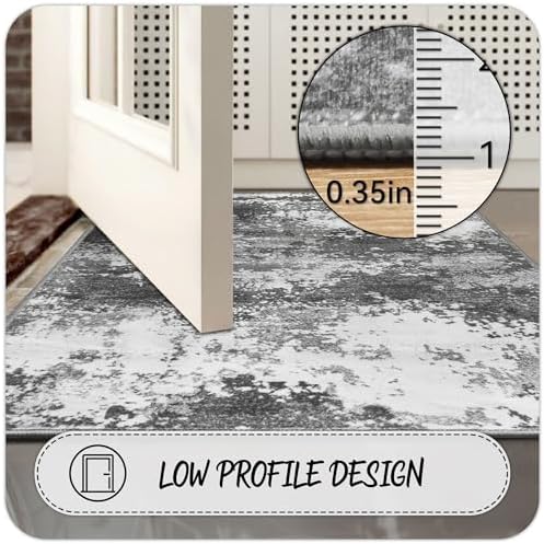 Entryway Rug 2x3 Grey Door Mat Indoor Entrance 24x36, Washable Small Throw Rugs for Kitchen Floor, Entry, Front Door, Bedroom Bedside, Non-Slip Low Pile Stain & Fade Resistant, Abstract Gray - Image 5