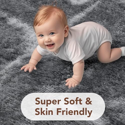 FinRèc Home 9x12 Non-Slip Fluffy Area Rugs for Living Room (Star Grey) - Image 3