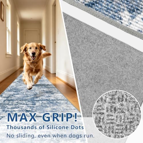 Modern Hallway Runner Rug 2x6, Textured Non Slip Carpet Runner, Blue - Image 6