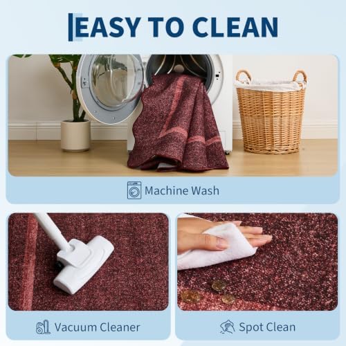 GarveeHome Scalloped Area Rug 4x6 - Washable Non-Slip Entryway Rug Burgundy - Image 4