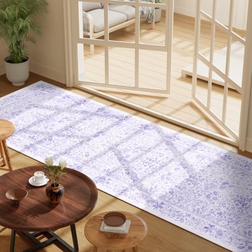 DUKINO 2x8 Runner Rug, Washable Vintage Floral Kitchen Rug, Purple - Image 5