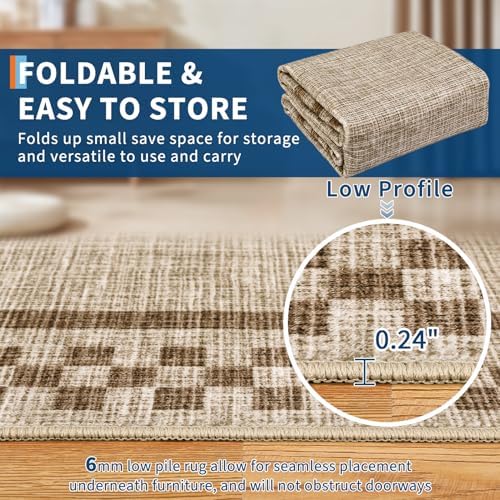 GarveeHome 4ft Washable Round Rug for Entryway Checkered Bedroom Circle Rug - Image 6