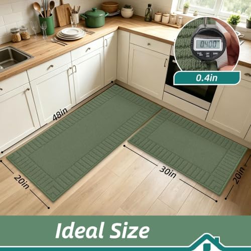 BEQHAUSE Kitchen Rugs Non Slip Washable 2PCS, 20"x30"+20"x48", Green - Image 2