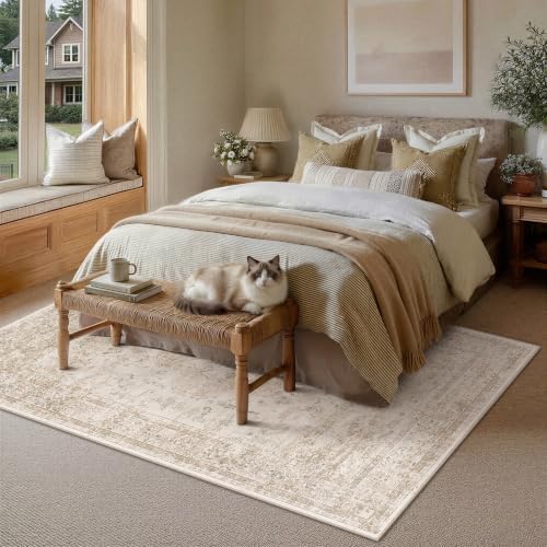 PureCozy Beige Area Rug 5x8 Vintage Oriental Distressed - Image 2