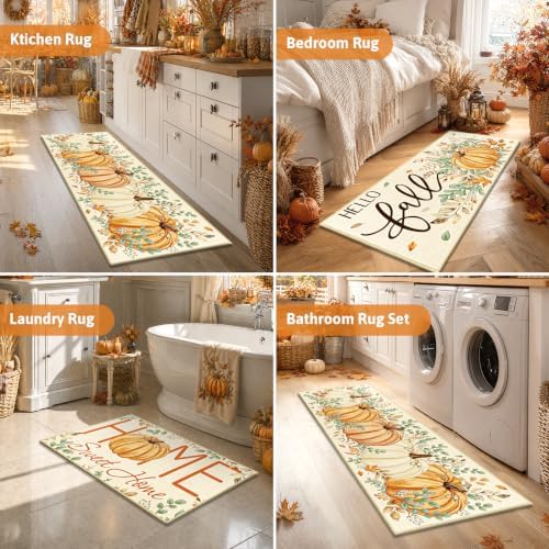 Yamaziot Fall Pumpkin Kitchen Rug Set of 3 Autumn Home Decor Beige - Image 7