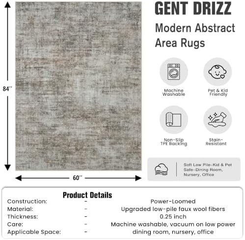 5x7 Area Rugs for Living Room: Washable Abstract Brown Black Bedroom Carpet - Image 2