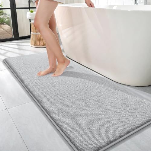 OLANLY Memory Foam Bathroom Runner Rugs 47x17, Long Bath Mats, Light Grey by OLANLY