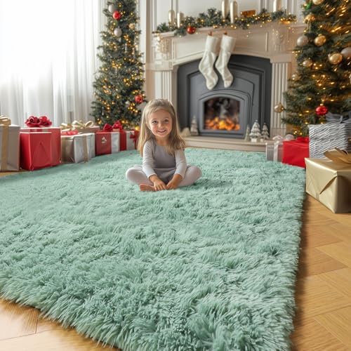 Amdrebio Sage Green Fuzzy Kids Area Rug 4x6 for Bedroom Classroom Nursery - Image 5
