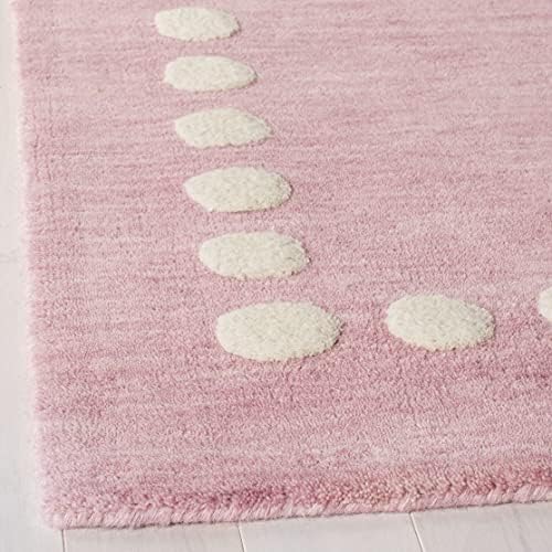 SAFAVIEH Kids Collection Accent Rug - 4' x 6', Pink, Handmade Polka Dot Border Wool, Ideal for High Traffic Areas in Entryway, Living Room, Bedroom (SFK802U) - Image 4