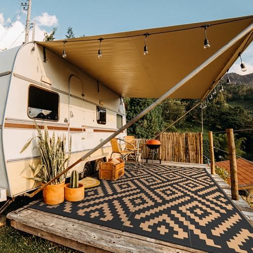 GENIMO Outdoor Rug, Waterproof Plastic Rugs for Patio, 10'x10' Black Brown - Image 2