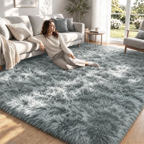 8x10 Area Rugs for Living Room: Soft Grey Fluffy Rug Shag Washable Rug Plush Fuzzy Indoor Carpet for Bedroom Nursery Playroom Girls Boys Kids Room (Grey, 8'x10') by ZomfyRugs
