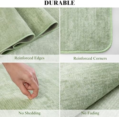 8x10 Washable Area Rug, Green Solid Area Rugs for Living Room & Bedroom - Image 6
