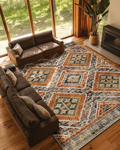 BESTSWEETIE 9'x12' Washable Area Rug for Living Room Bedroom Orange/Brown by BESTSWEETIE
