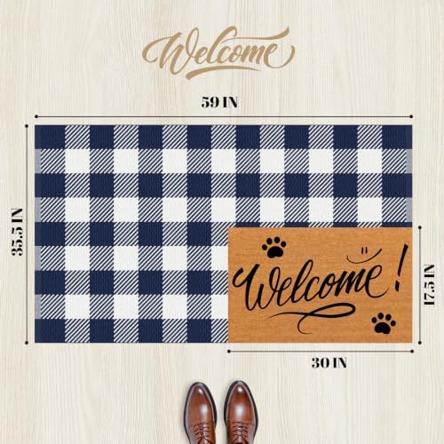 Outdoor Rugs, Blue and White Area Rug Checkered 3’x 5’ - Image 2