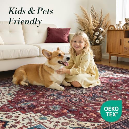 8x10 Washable Area Rugs for Living Room Bedroom, Non-Slip Burgundy - Image 5
