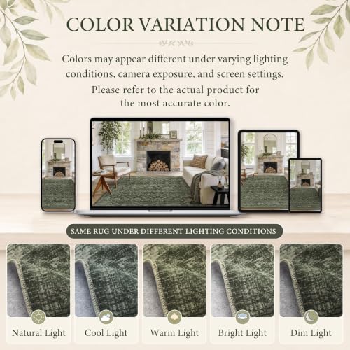 2x3 Washable Boho Entryway Area Rug Green Non-Slip Front Door Mat - Image 5