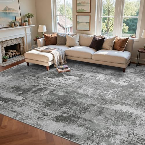 8x10 Ft Abstract Washable Area Rugs for Living Room Dark Grey by Cuzwlovita