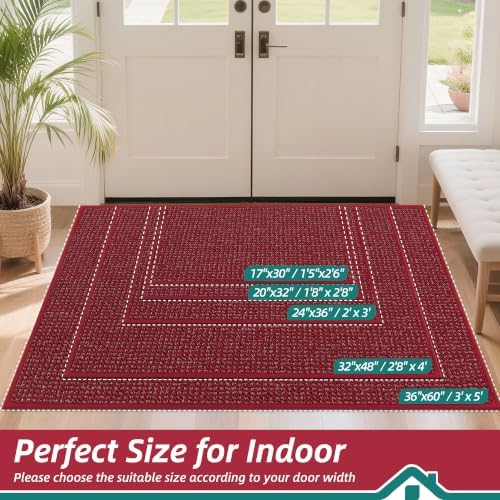 BEQHAUSE Dirt Trapper Door Mat 20" x 32", Non-Slip Washable Doormats, Red - Image 2