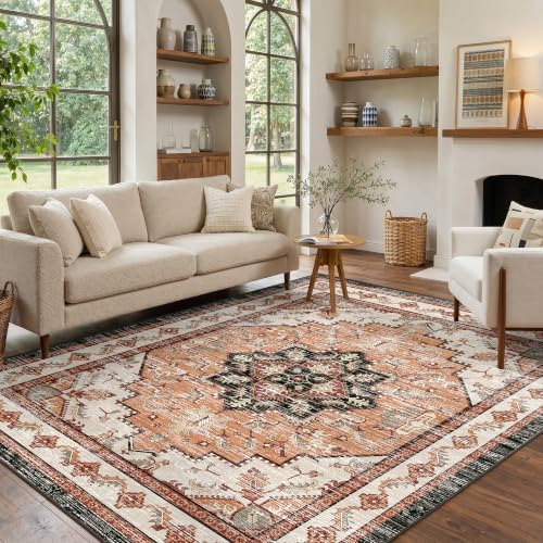 Area Rugs 5x7 Washable Non-Slip Boho Rug for Living Room, Orange - Image 2