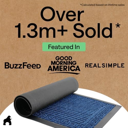 GORILLA GRIP WeatherMAX Door Mat, Indoor Outdoor, 35x23, Navy Greek Keys - Image 4