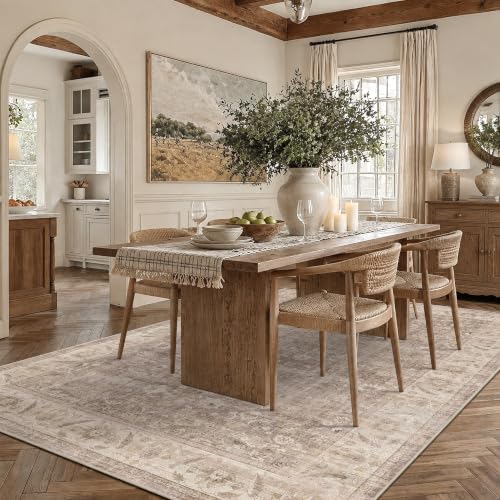 Washable 6x9 Bedroom Non-Slip Area Rug Retro Light Taupe Large Carpet - Image 2
