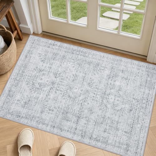 Washable Area Rugs 2x5: Neutral Living Room Bedroom Carpet Gray by Luxturiy