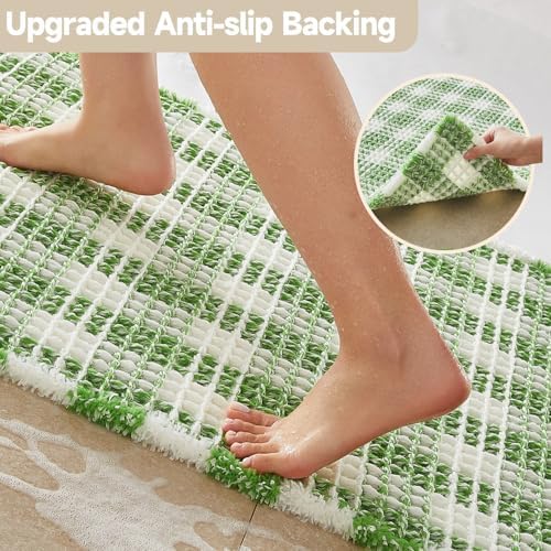 TYUU Waffle Bath Mat, Small Cute Bathroom Rug Non Slip, 24x16 Green & White - Image 4
